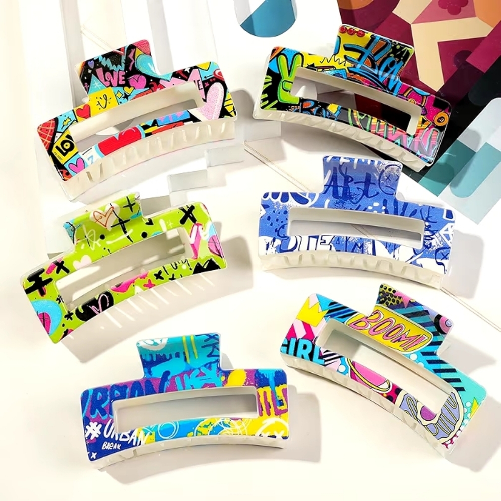 Paint Graffiti Claw Hair Clips 6 Piece Set